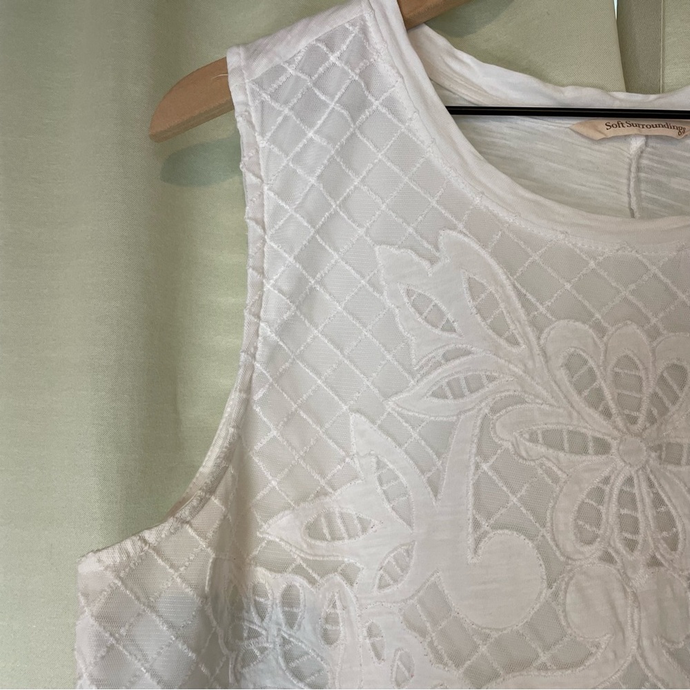 Soft Surroundings White Battenberg Lace Sleeveless Tank Top - Picture 5 of 11